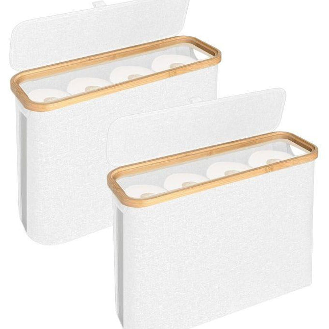 CARLA HOME 2 Pack Toilet Paper Storage Basket Holds Up to 12 Rolls with Bamboo Lid and Handle for RV Closet (White).