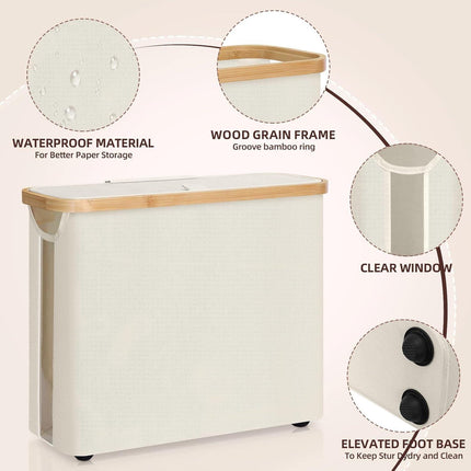 CARLA HOME 2 Pack Toilet Paper Storage Basket Holds Up to 12 Rolls with Bamboo Lid and Handle for RV Closet (White).