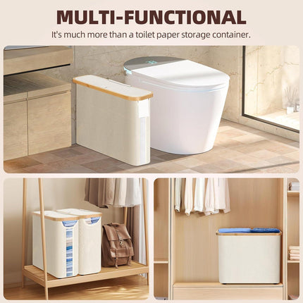 CARLA HOME 2 Pack Toilet Paper Storage Basket Holds Up to 12 Rolls with Bamboo Lid and Handle for RV Closet (White).