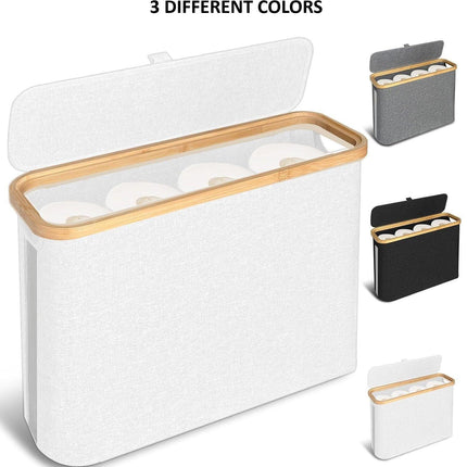 CARLA HOME 2 Pack Toilet Paper Storage Basket Holds Up to 12 Rolls with Bamboo Lid and Handle for RV Closet (White).