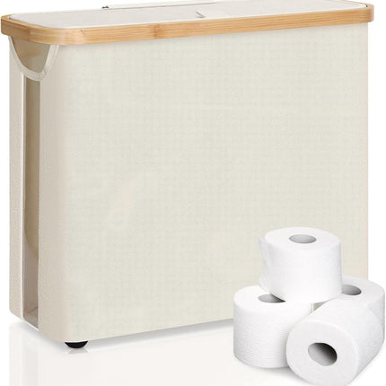 CARLA HOME 2 Pack Toilet Paper Storage Basket Holds Up to 12 Rolls with Bamboo Lid and Handle for RV Closet (White).