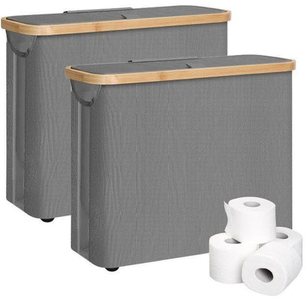 CARLA HOME 2 pack Toilet Paper Storage Basket Holds Up to 12 Rolls with Bamboo Lid and Handle for RV Closet (Grey).