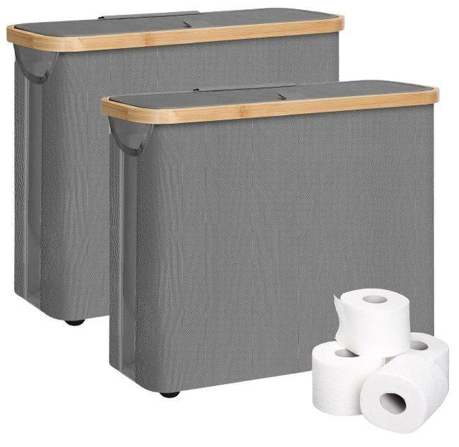 CARLA HOME 2 pack Toilet Paper Storage Basket Holds Up to 12 Rolls with Bamboo Lid and Handle for RV Closet (Grey).