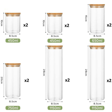 CARLA HOME 12 Pack Glass Storage Jars with Bamboo Lids for Kitchen Pantry, Pasta, Snacks, Cookies, Candy & More.
