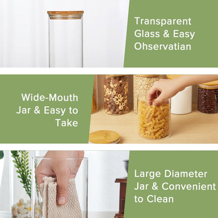 CARLA HOME 12 Pack Glass Storage Jars with Bamboo Lids for Kitchen Pantry, Pasta, Snacks, Cookies, Candy & More.