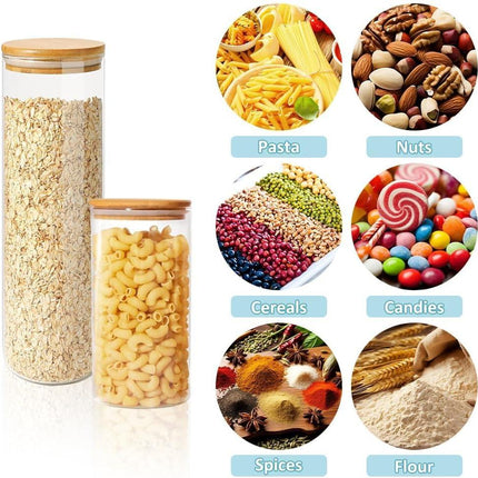 CARLA HOME 12 Pack Glass Storage Jars with Bamboo Lids for Kitchen Pantry, Pasta, Snacks, Cookies, Candy & More.