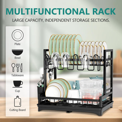 CARLA HOME Dish Drying Rack 2-Tier Kitchen Drainer with Drainboard.