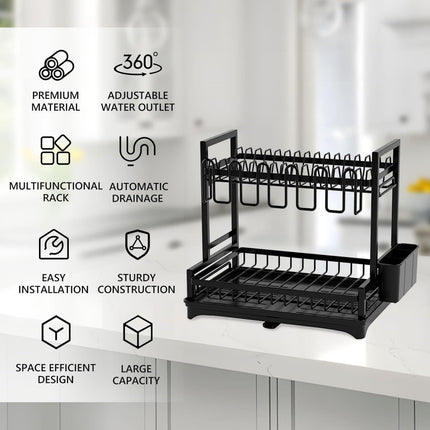 CARLA HOME Dish Drying Rack 2-Tier Kitchen Drainer with Drainboard.