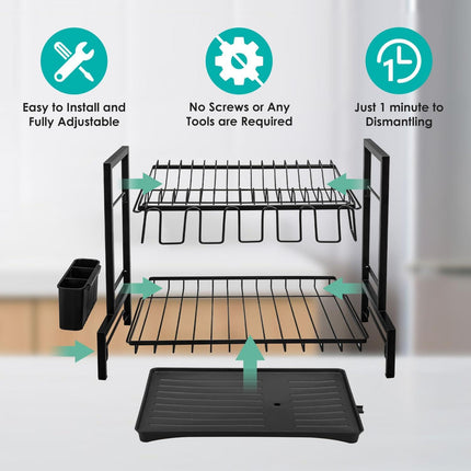CARLA HOME Dish Drying Rack 2-Tier Kitchen Drainer with Drainboard.