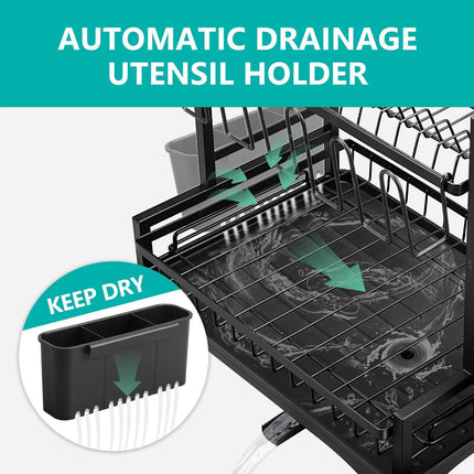 CARLA HOME Dish Drying Rack 2-Tier Kitchen Drainer with Drainboard.