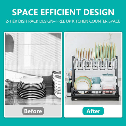 CARLA HOME Dish Drying Rack 2-Tier Kitchen Drainer with Drainboard.