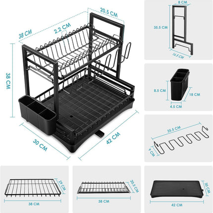 CARLA HOME Dish Drying Rack 2-Tier Kitchen Drainer with Drainboard.