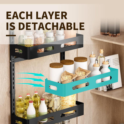 CARLA HOME 6 Tier Over the Door Organizer with Adjustable Metal Pantry Storage Rack and Hanging Baskets for Kitchen and Bathroom.