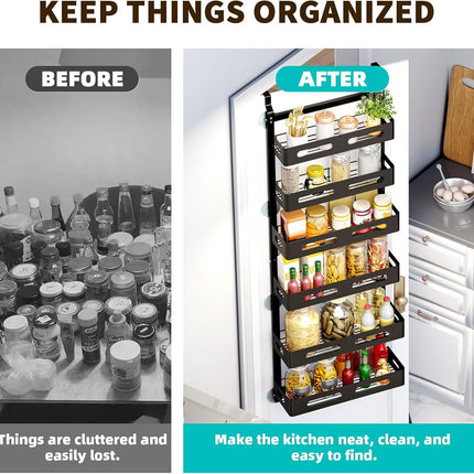 CARLA HOME 6 Tier Over the Door Organizer with Adjustable Metal Pantry Storage Rack and Hanging Baskets for Kitchen and Bathroom.