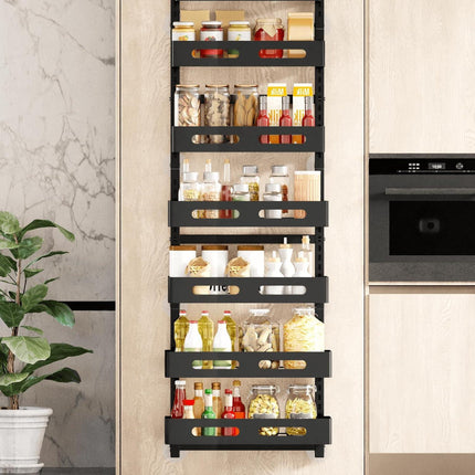 CARLA HOME 6 Tier Over the Door Organizer with Adjustable Metal Pantry Storage Rack and Hanging Baskets for Kitchen and Bathroom.