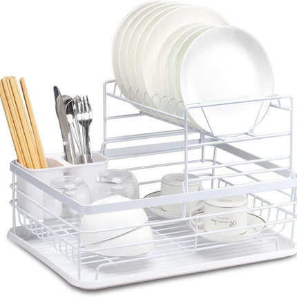 CARLA HOME 2-Tier Dish Drying Rack for Kitchen Counter with Removable Drip Tray, Utensil Holder and Cutlery Organizer.