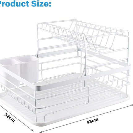 CARLA HOME 2-Tier Dish Drying Rack for Kitchen Counter with Removable Drip Tray, Utensil Holder and Cutlery Organizer.