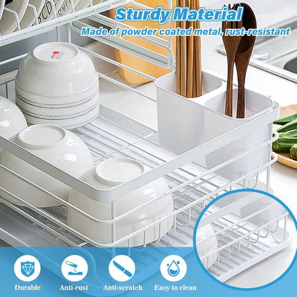 CARLA HOME 2-Tier Dish Drying Rack for Kitchen Counter with Removable Drip Tray, Utensil Holder and Cutlery Organizer.