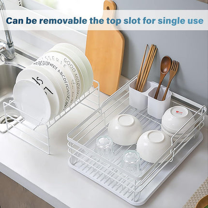 CARLA HOME 2-Tier Dish Drying Rack for Kitchen Counter with Removable Drip Tray, Utensil Holder and Cutlery Organizer.