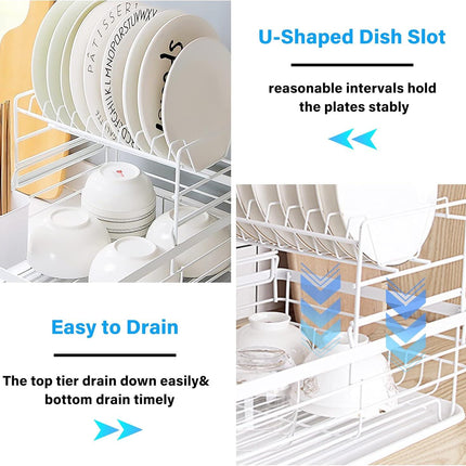 CARLA HOME 2-Tier Dish Drying Rack for Kitchen Counter with Removable Drip Tray, Utensil Holder and Cutlery Organizer.