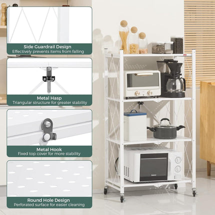 CARLA HOME 3-Tier Foldable Storage Shelf with Wheels for Kitchen, Garage, Pantry or Basement (White).