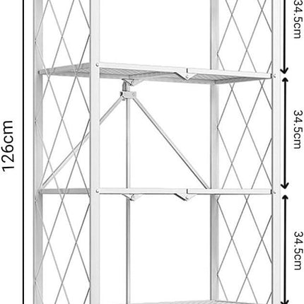 CARLA HOME 4-Tier Foldable Storage Shelf with Wheels for Kitchen, Garage, Pantry or Basement (White).