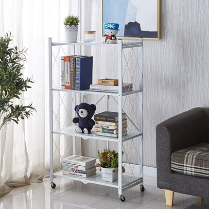 CARLA HOME 4-Tier Foldable Storage Shelf with Wheels for Kitchen, Garage, Pantry or Basement (White).