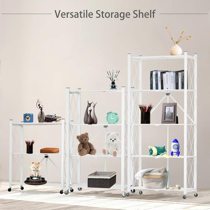 CARLA HOME 5-Tier Foldable Storage Shelf with Wheels for Kitchen, Garage, Pantry or Basement (White).