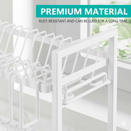 CARLA HOME Dish Drying Rack 2-Tier Kitchen Drainer with Drainboard (White).
