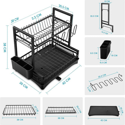CARLA HOME Dish Drying Rack 2-Tier Kitchen Drainer with Drainboard (White).