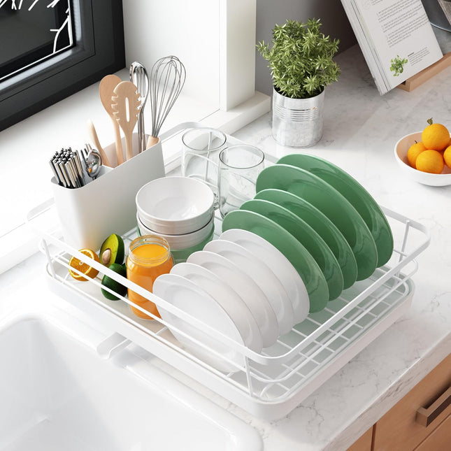 CARLA HOME Dish Drying Rack for Kitchen Counter with Removable Drip Tray, Utensil Holder and Cutlery Organizer.