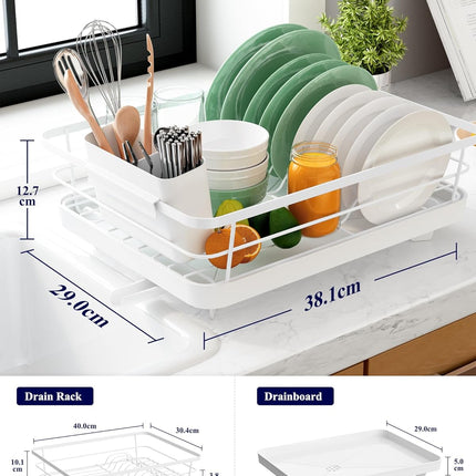 CARLA HOME Dish Drying Rack for Kitchen Counter with Removable Drip Tray, Utensil Holder and Cutlery Organizer.