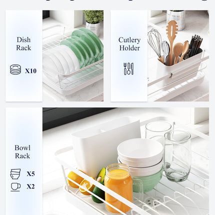 CARLA HOME Dish Drying Rack for Kitchen Counter with Removable Drip Tray, Utensil Holder and Cutlery Organizer.