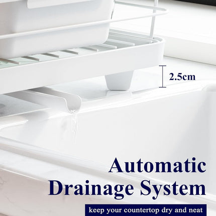 CARLA HOME Dish Drying Rack for Kitchen Counter with Removable Drip Tray, Utensil Holder and Cutlery Organizer.