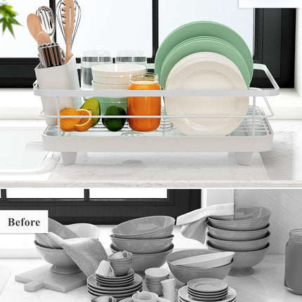 CARLA HOME Dish Drying Rack for Kitchen Counter with Removable Drip Tray, Utensil Holder and Cutlery Organizer.