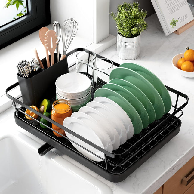 CARLA HOME Dish Drying Rack for Kitchen Counter with Removable Drip Tray, Utensil Holder and Cutlery Organizer.