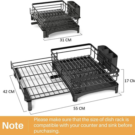 CARLA HOME Expandable Dish Drying Rack with Drainage Spout, Utensil Holder & Drainboardfor Kitchen Countertop Organizer (1 tier).