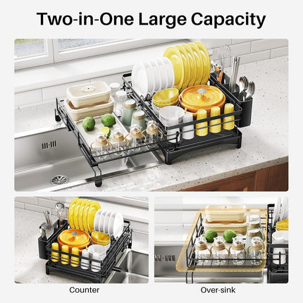 CARLA HOME Expandable Dish Drying Rack with Drainage Spout, Utensil Holder & Drainboardfor Kitchen Countertop Organizer (1 tier).