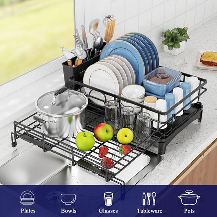 CARLA HOME Expandable Dish Drying Rack with Drainage Spout, Utensil Holder & Drainboardfor Kitchen Countertop Organizer (1 tier).