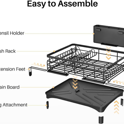 CARLA HOME Expandable Dish Drying Rack with Drainage Spout, Utensil Holder & Drainboardfor Kitchen Countertop Organizer (1 tier).