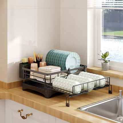 CARLA HOME Expandable Dish Drying Rack with Drainage Spout, Utensil Holder & Drainboardfor Kitchen Countertop Organizer (1 tier).