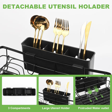 CARLA HOME Expandable Dish Drying Rack with Drainage Spout, Utensil Holder & Drainboardfor Kitchen Countertop Organizer (2 tier).