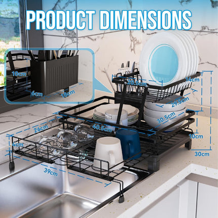 CARLA HOME Expandable Dish Drying Rack with Drainage Spout, Utensil Holder & Drainboardfor Kitchen Countertop Organizer (2 tier).