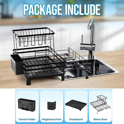 CARLA HOME Expandable Dish Drying Rack with Drainage Spout, Utensil Holder & Drainboardfor Kitchen Countertop Organizer (2 tier).
