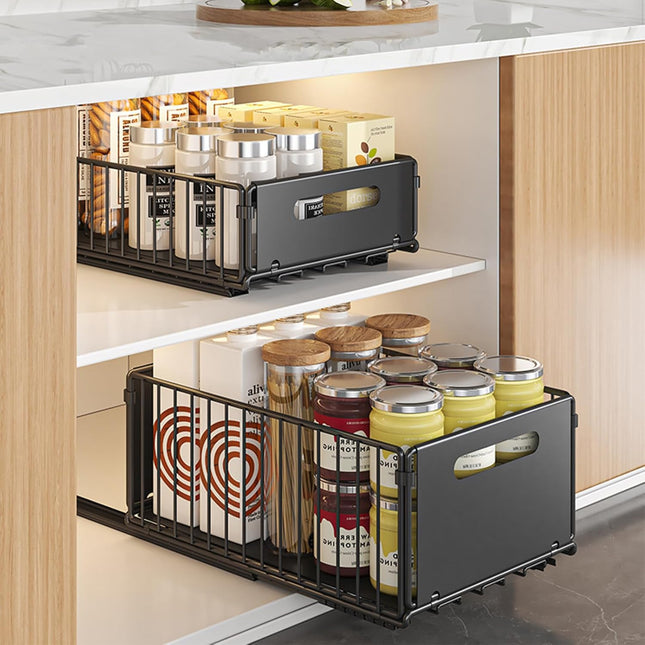 CARLA HOME 2 Pack Pullout Cabinet Kitchen Organizer Drawers with No-Drilling and Adhesive Design for Pantry & Cabinets.