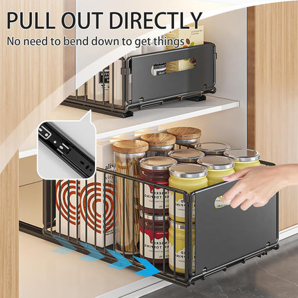 CARLA HOME 2 Pack Pullout Cabinet Kitchen Organizer Drawers with No-Drilling and Adhesive Design for Pantry & Cabinets.