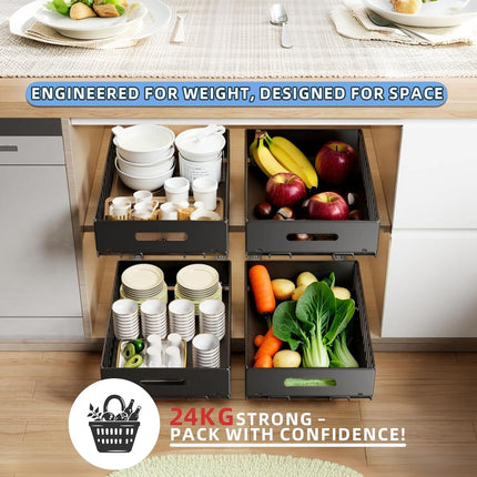 CARLA HOME 2 Pack Pullout Cabinet Kitchen Organizer Drawers with No-Drilling and Adhesive Design for Pantry & Cabinets.