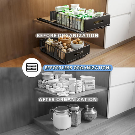 CARLA HOME 2 Pack Pullout Cabinet Kitchen Organizer Drawers with No-Drilling and Adhesive Design for Pantry & Cabinets.