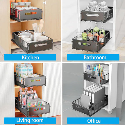 CARLA HOME 2 Pack Pullout Cabinet Kitchen Organizer Drawers with No-Drilling and Adhesive Design for Pantry & Cabinets.