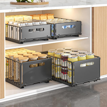 CARLA HOME 2 Pack Pullout Cabinet Kitchen Organizer Drawers with No-Drilling and Adhesive Design for Pantry & Cabinets.
